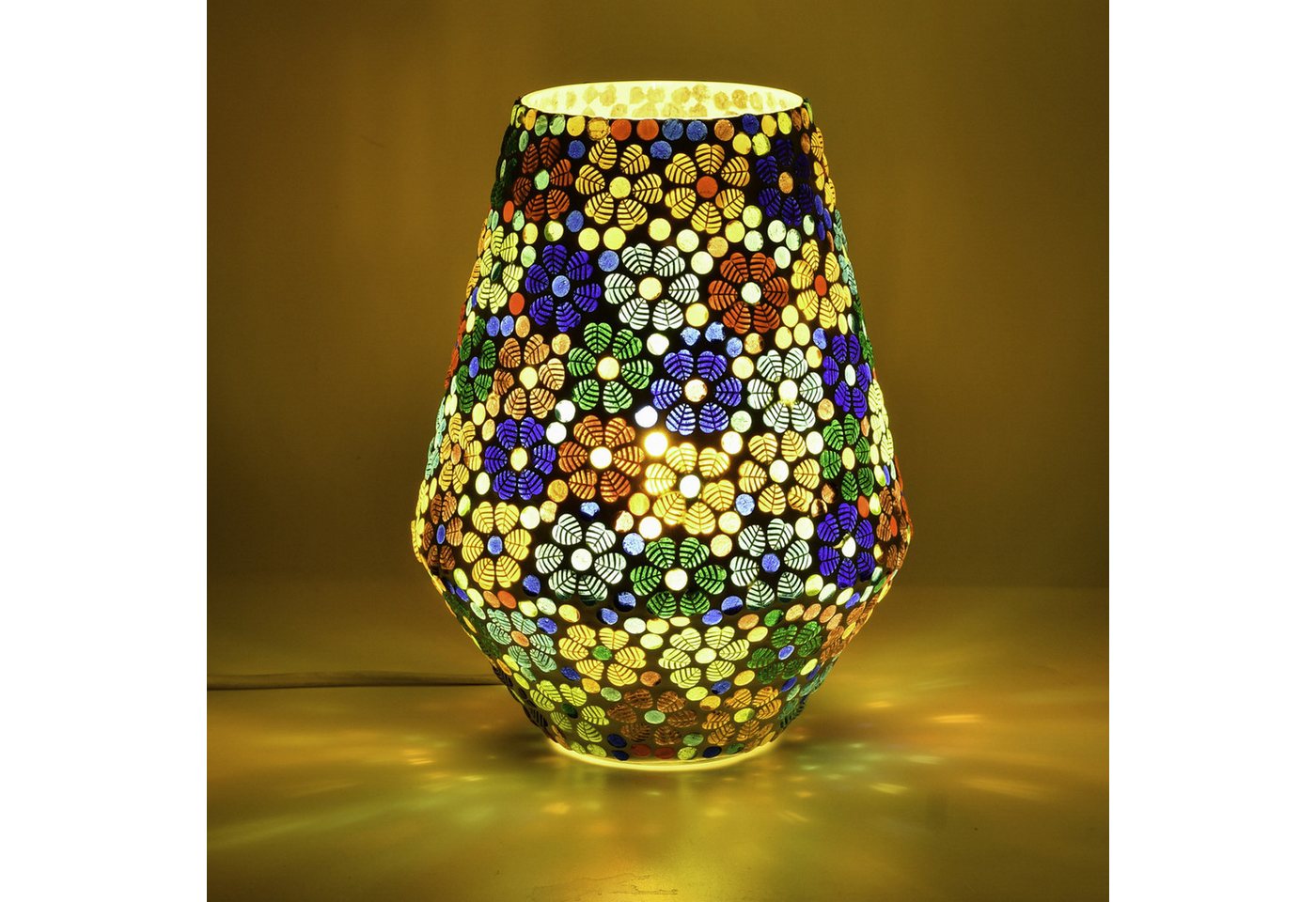 Marrakesch Orient & Mediterran Interior Tischleuchte Fikus Motiv 3 Tischlampe 24 cm, von Hand gefertigtes Glasmosaik, E27 – Bild 2 von 4
