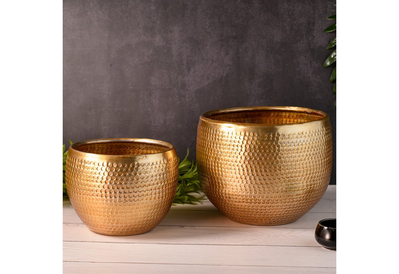 Marrakesch Orient & Mediterran Interior Übertopf Vaso per piante Elis in alluminio, stile scandinavo, colore oro 15 cm (1 St), Handarbeit – Bild 2 von 5