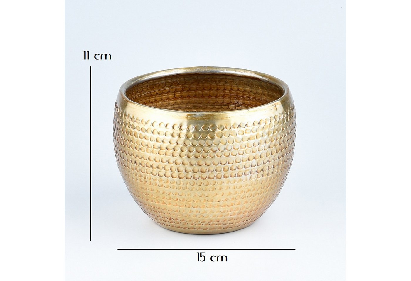 Marrakesch Orient & Mediterran Interior Übertopf Vaso per piante Elis in alluminio, stile scandinavo, colore oro 15 cm (1 St), Handarbeit – Bild 3 von 5