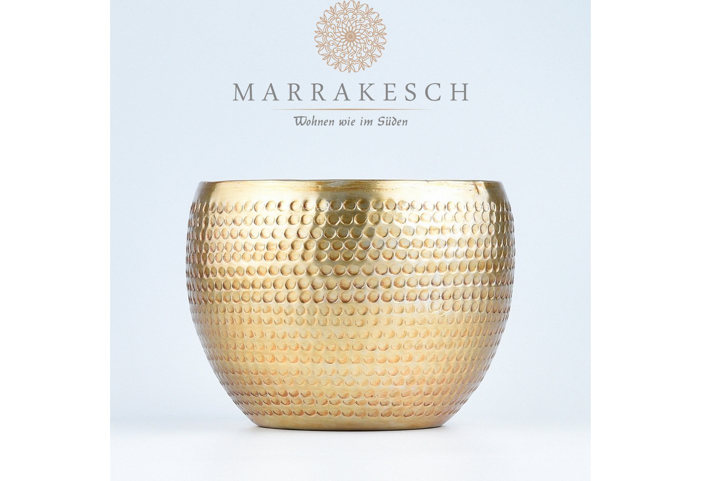 Marrakesch Orient & Mediterran Interior Übertopf Vaso per piante Elis in alluminio, stile scandinavo, colore oro 15 cm (1 St), Handarbeit – Bild 5 von 5