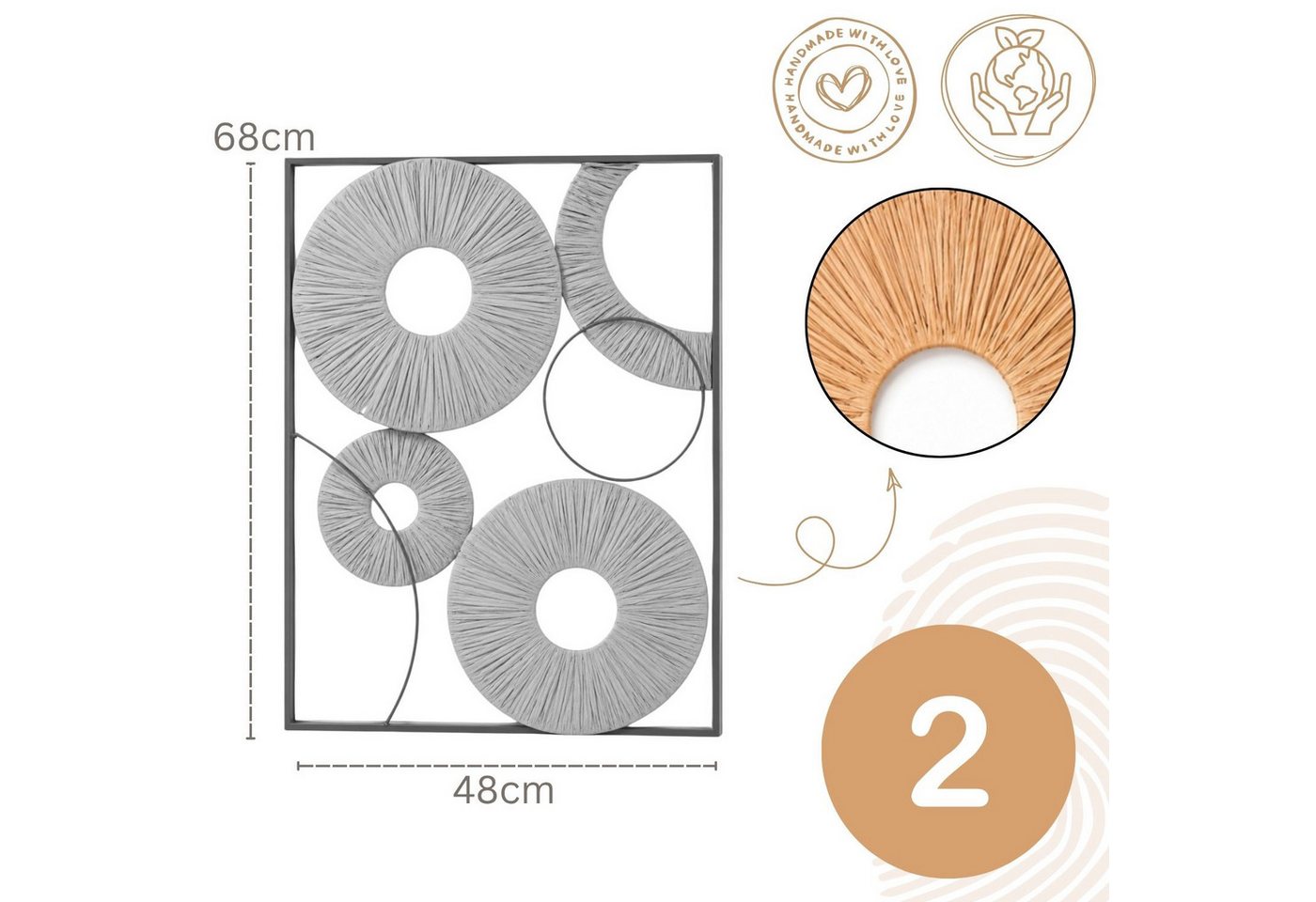 Marrakesch Orient & Mediterran Interior Wanddekoobjekt 2er-Set Wanddeko Home Accents, Metall Natur, offenes 3D-Design, 68 cm (2 St), Handarbeit – Bild 3 von 5