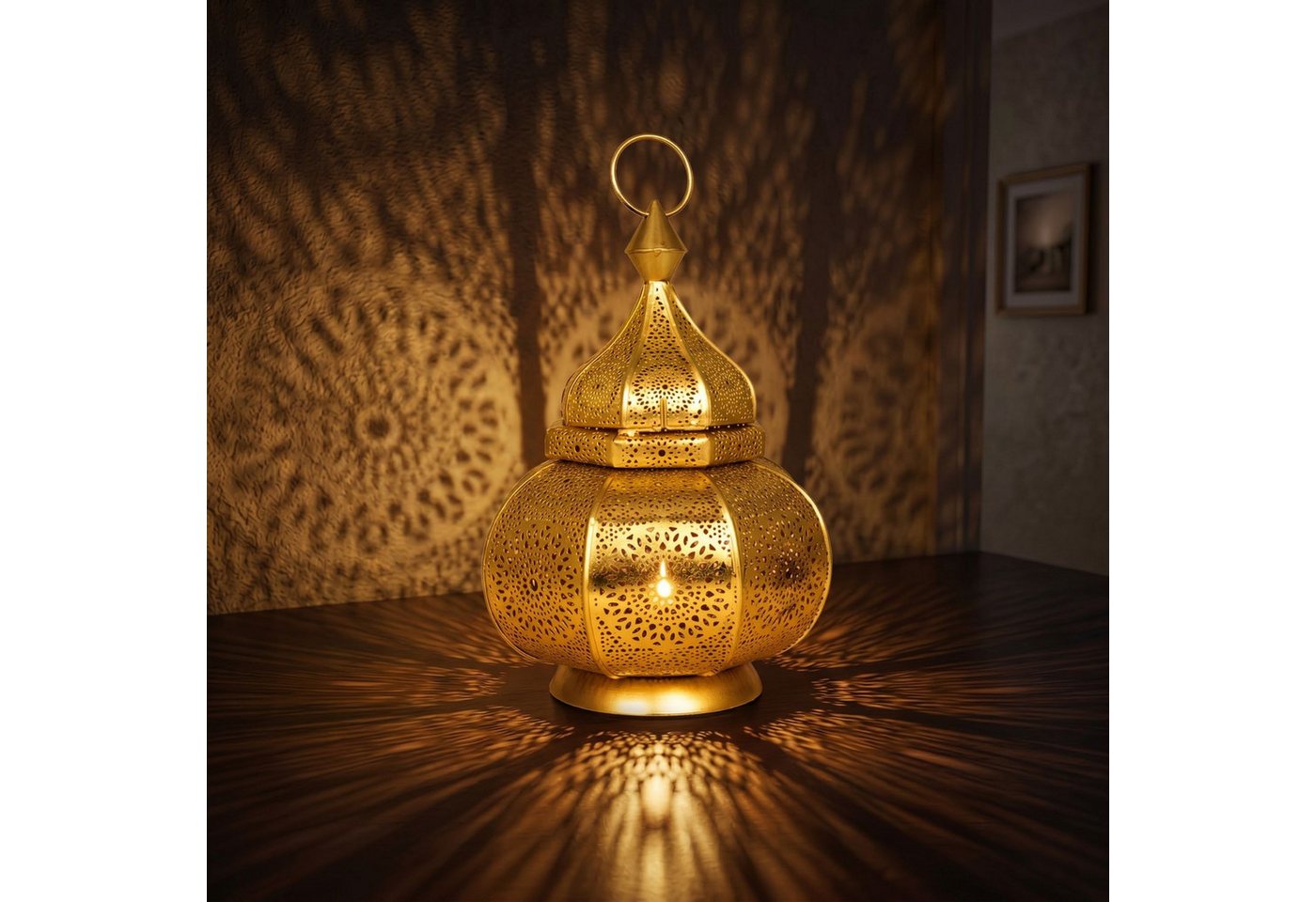 Marrakesch Orient & Mediterran Interior Windlicht Windlicht Lamis, 30 cm, orientalisch, Goldfarben und Kupferfarben (1 St), Handarbeit – Bild 2 von 5