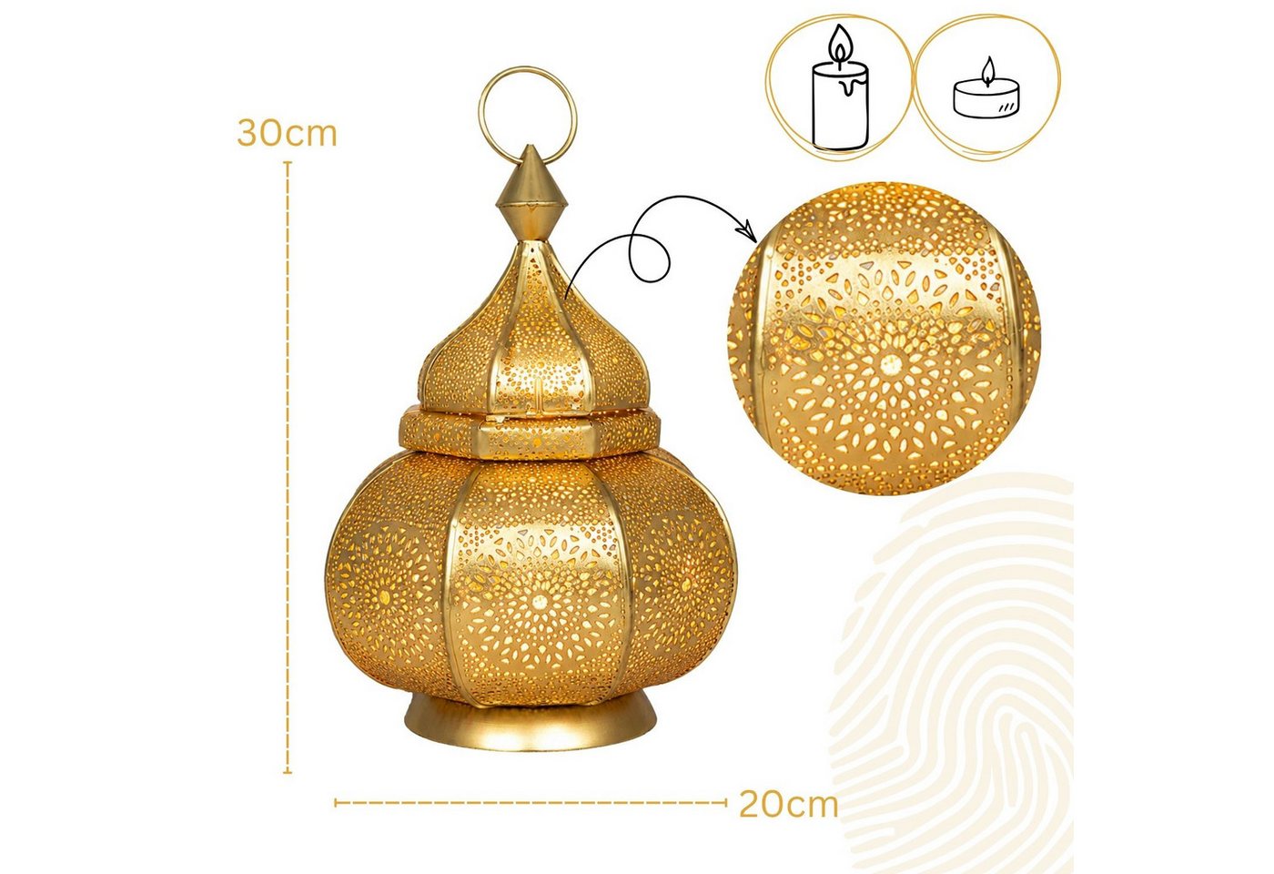 Marrakesch Orient & Mediterran Interior Windlicht Windlicht Lamis, 30 cm, orientalisch, Goldfarben und Kupferfarben (1 St), Handarbeit – Bild 3 von 5