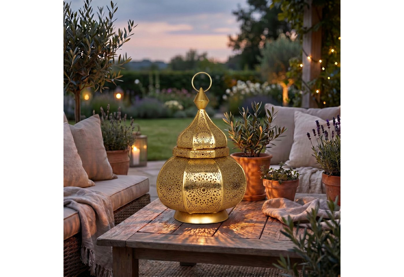 Marrakesch Orient & Mediterran Interior Windlicht Windlicht Lamis, 30 cm, orientalisch, Goldfarben und Kupferfarben (1 St), Handarbeit – Bild 4 von 5