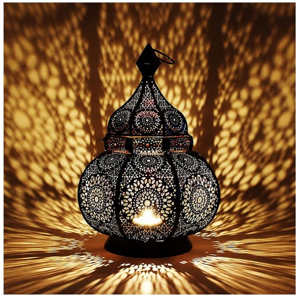 Marrakesch Orient & Mediterran Interior Windlicht Windlicht Lamis im Boho-Design, aus Metall gefertigt, in Schwarz 30 cm (1 St), Handarbeit