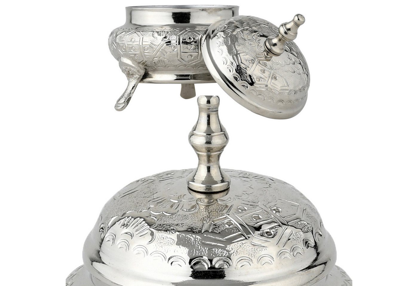 Marrakesch Orient & Mediterran Interior Zuckerdose Orientalische Messing-Zuckerdose Nabila, handgefertigt, Silber 13 cm, Messing, (1-tlg), Handarbeit – Bild 2 von 5