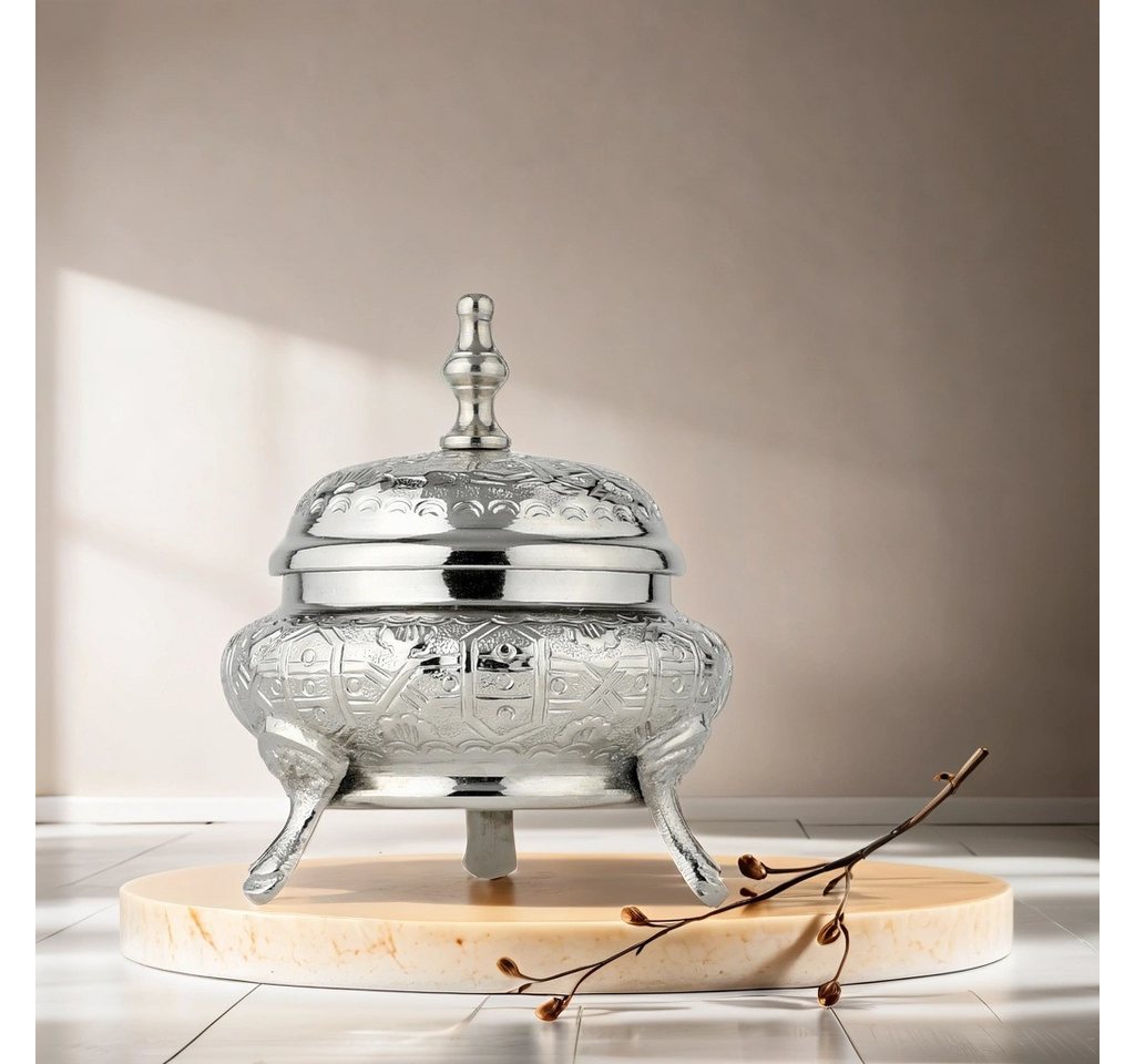 Marrakesch Orient & Mediterran Interior Zuckerdose Orientalische Messing-Zuckerdose Nabila, handgefertigt, Silber 13 cm, Messing, (1-tlg), Handarbeit – Bild 3 von 5
