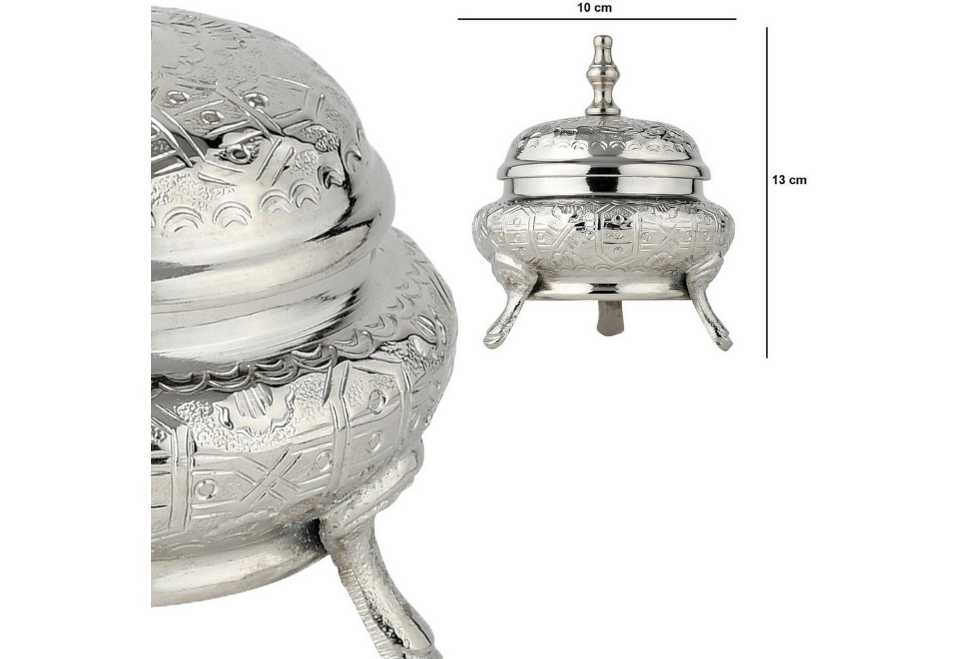 Marrakesch Orient & Mediterran Interior Zuckerdose Orientalische Messing-Zuckerdose Nabila, handgefertigt, Silber 13 cm, Messing, (1-tlg), Handarbeit – Bild 4 von 5