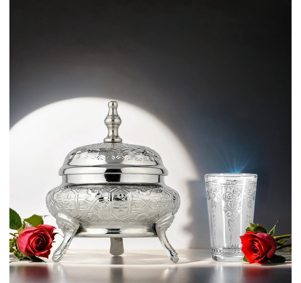 Marrakesch Orient & Mediterran Interior Zuckerdose Orientalische Messing-Zuckerdose Nabila, handgefertigt, Silber 13 cm, Messing, (1-tlg), Handarbeit – Bild 5 von 5