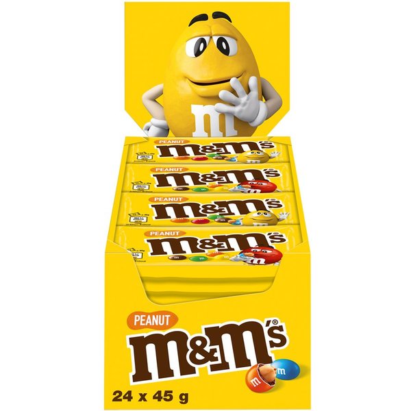 Mars Süßigkeit M&M'S Peanut 24x45g Schokolinsen, Schokolinsen, Schokolade, M&M, Peanut, Nuss, Erdnuss