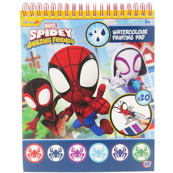 MARVEL Malblock Spidey Malblock mit Wasserfarben 20 Blatt Zeichenblock mit Pinsel