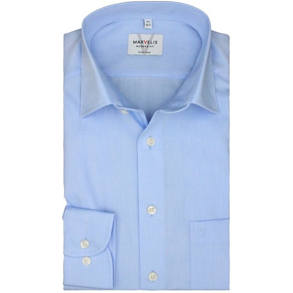 MARVELIS Businesshemd Hellblau, Modern Fit, Langarm 64cm, Bügelfrei, Baumwolle, New Kent