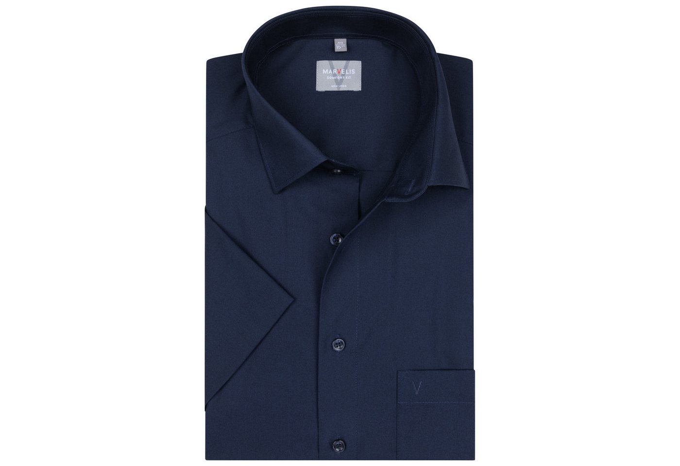 MARVELIS Businesshemd Kurzarm Comfort Fit, Chambray, New Kent Kragen Regular Halbarm 12cm, 100% Baumwolle, Bügelfrei, Knitterfrei – Bild 2 von 4