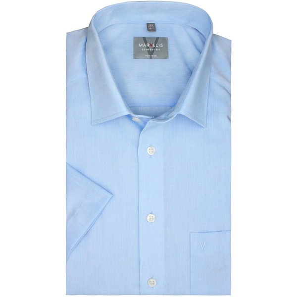 MARVELIS Businesshemd Kurzarm Comfort Fit, Chambray, New Kent Kragen Regular Halbarm 12cm, 100% Baumwolle, Bügelfrei, Knitterfrei