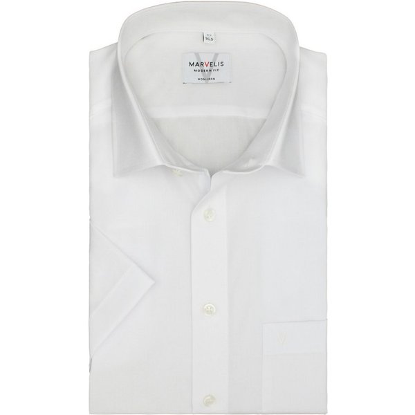 MARVELIS Businesshemd Kurzarm Halbarm Modern Fit Weiss Bügelfrei Popeline 100% Baumwolle