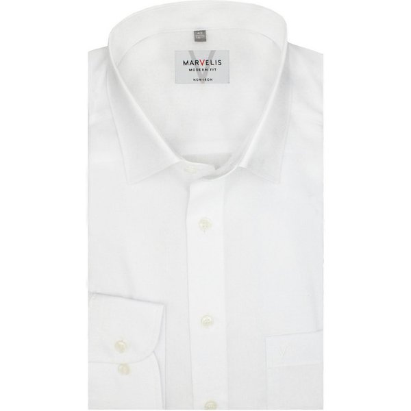 MARVELIS Businesshemd Weiss, Modern Fit, Bügelfrei, 100% Baumwolle, New Kent Kragen