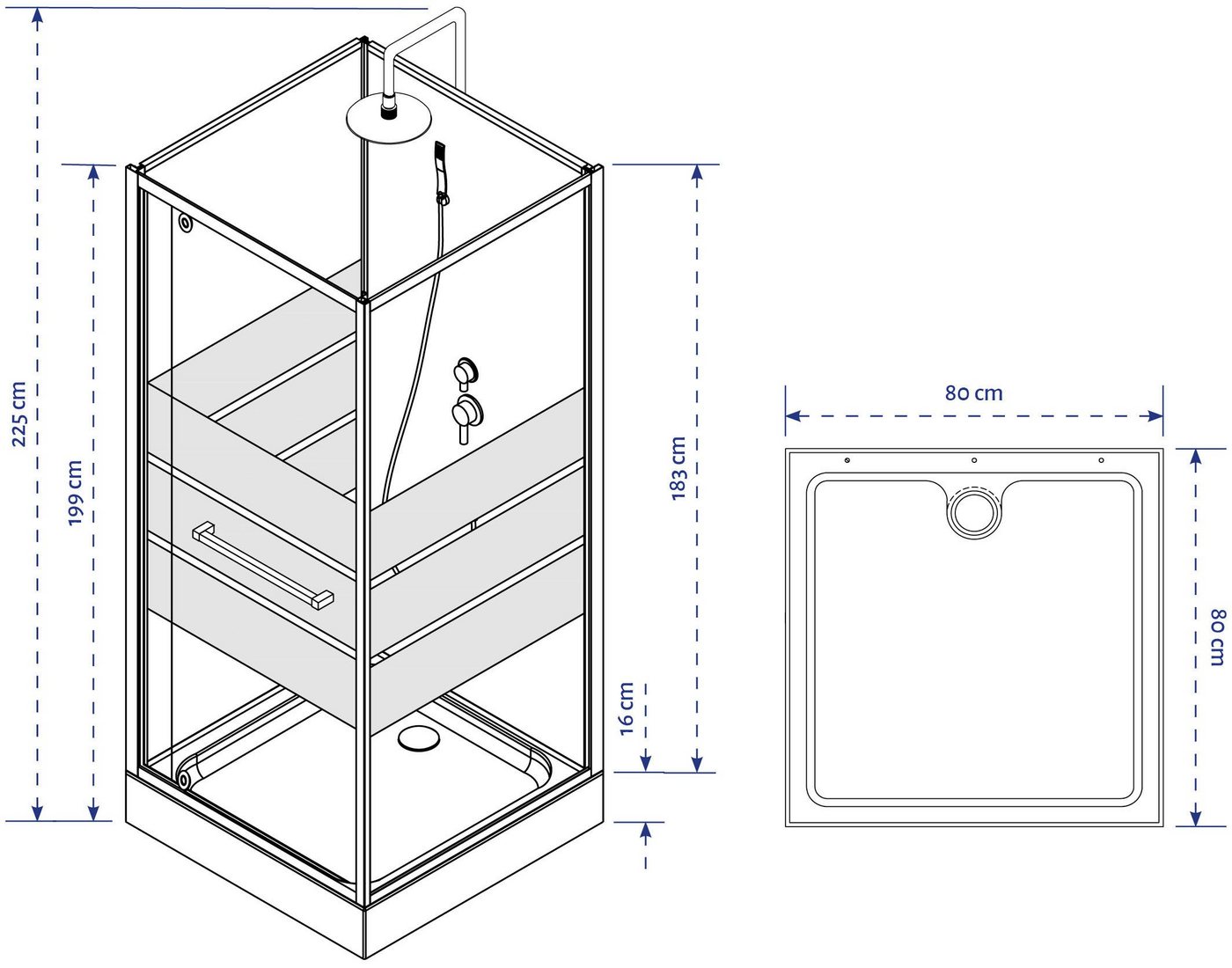 Marwell Komplettdusche Dusy, BxT: 80x80 cm, Einscheibensicherheitsglas, inkl. Armaturen – Bild 5 von 5