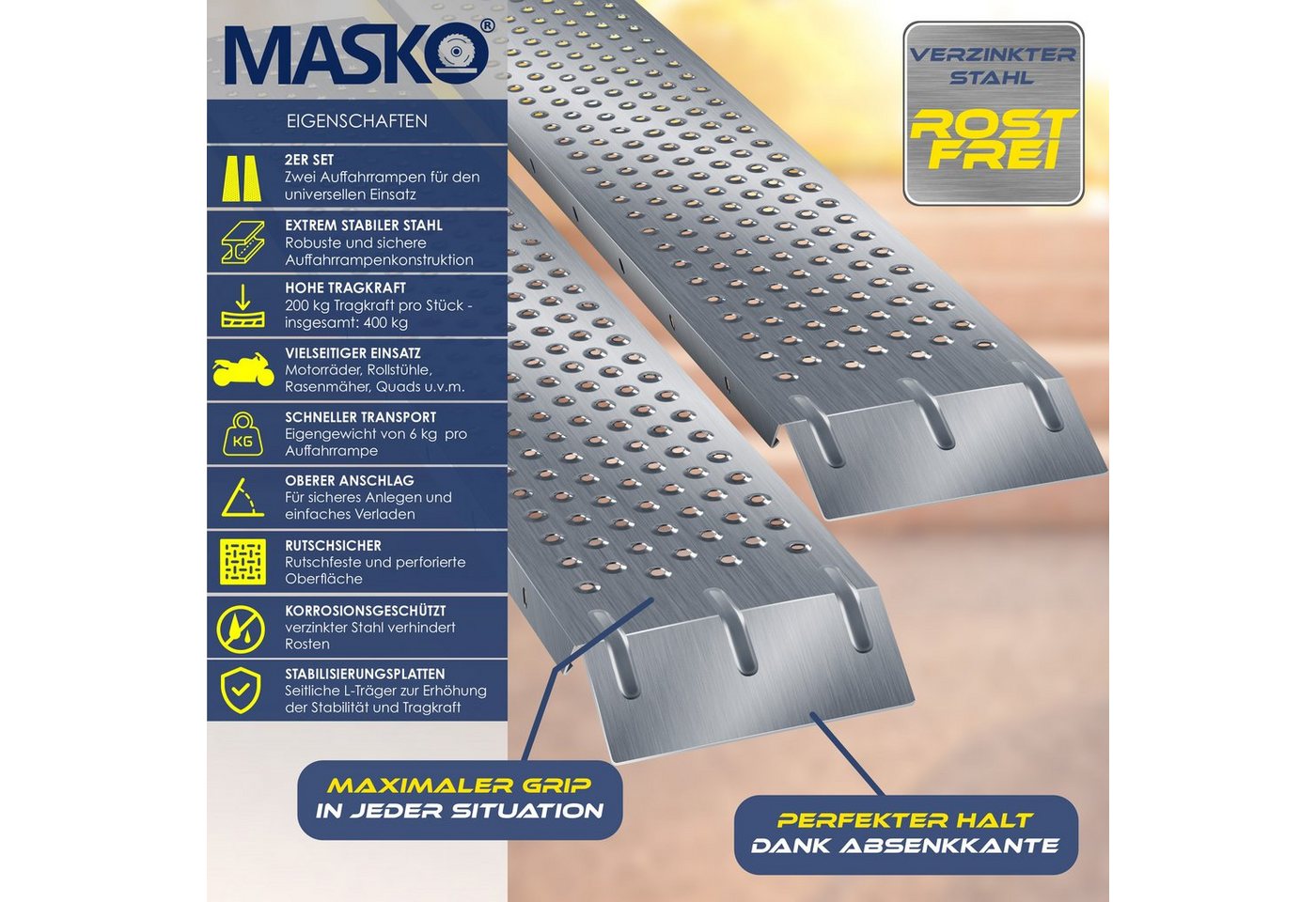 MASKO Auffahrrampe, 2X Auffahrrampe 400kg Verladerampe Verladeschiene verzinkt – Bild 2 von 5