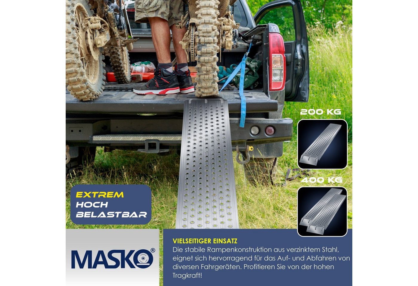 MASKO Auffahrrampe, 2X Auffahrrampe 400kg Verladerampe Verladeschiene verzinkt – Bild 3 von 5