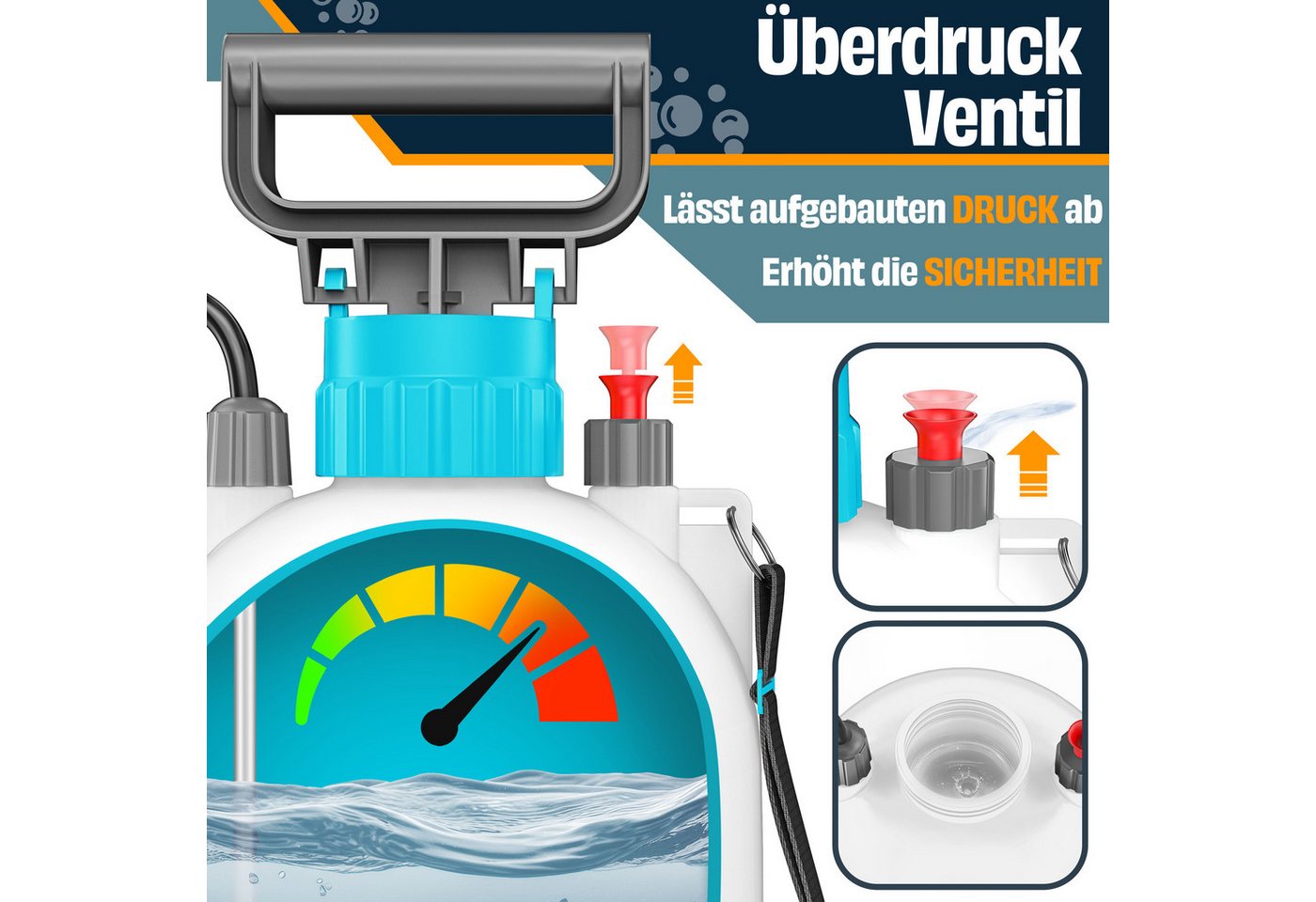 MASKO Drucksprühgerät Drucksprüher säurebeständiges Sprühgerät 5L Füllinhalt Gartenspritze, (Pumpsprühflasche mit verstellbaren Düsen, Schlauch, Gurt & Handschu – Bild 2 von 5
