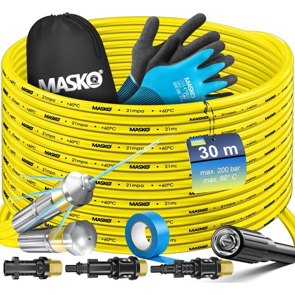 MASKO Hochdruckschlauch, Premium Rohrreinigungsschlauch Set Abflussreiniger 200 bar