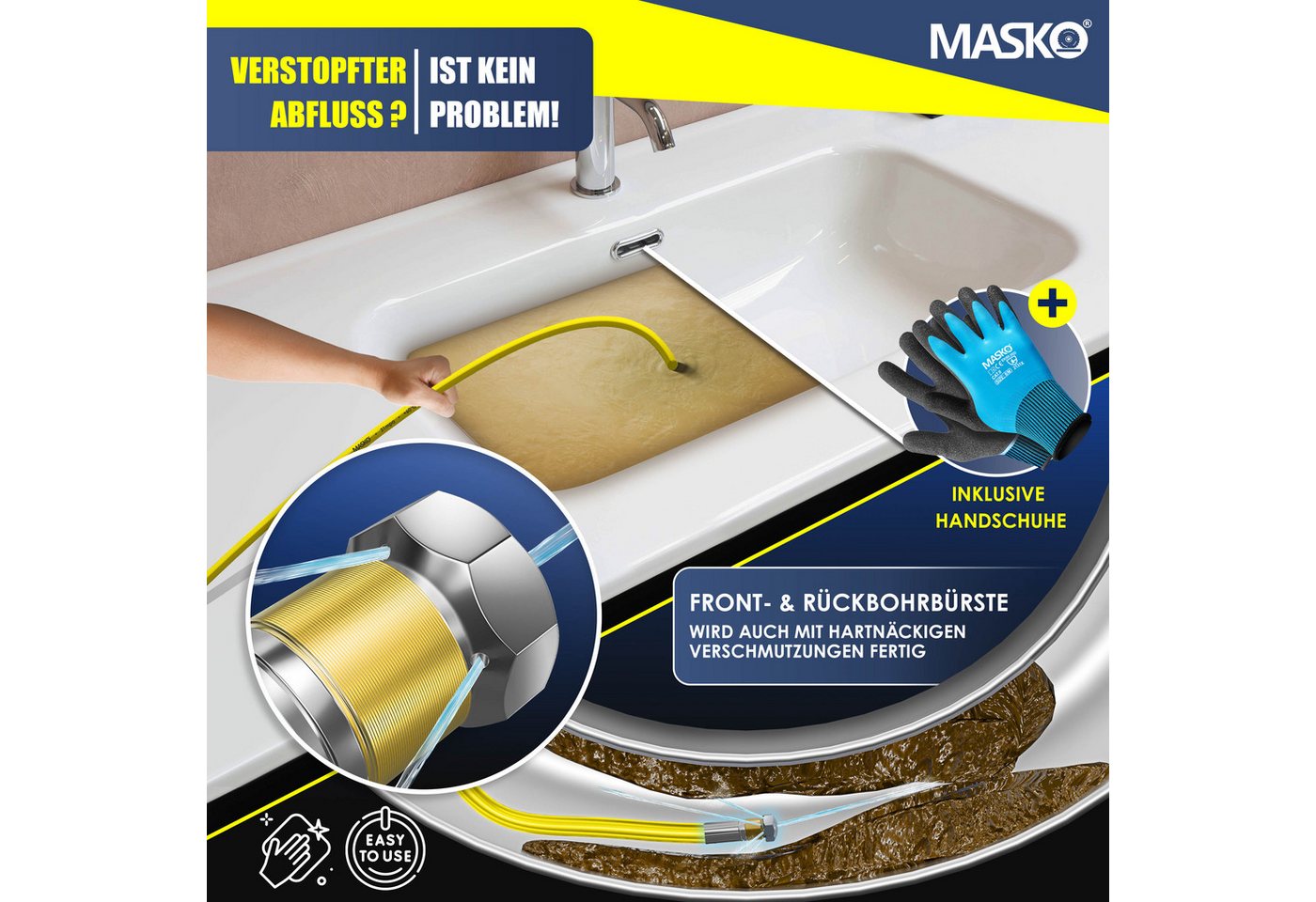 MASKO Hochdruckschlauch, Premium Rohrreinigungsschlauch Set Abflussreiniger 200 bar – Bild 5 von 5