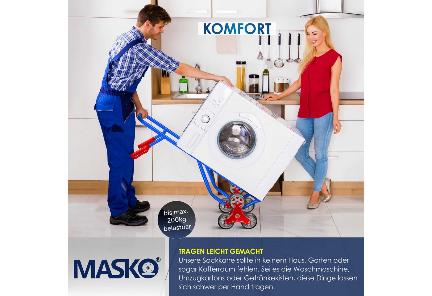 MASKO Sackkarre, Treppenkarre Sackkarre 200kg Transportkarre Treppensteiger – Bild 5 von 5