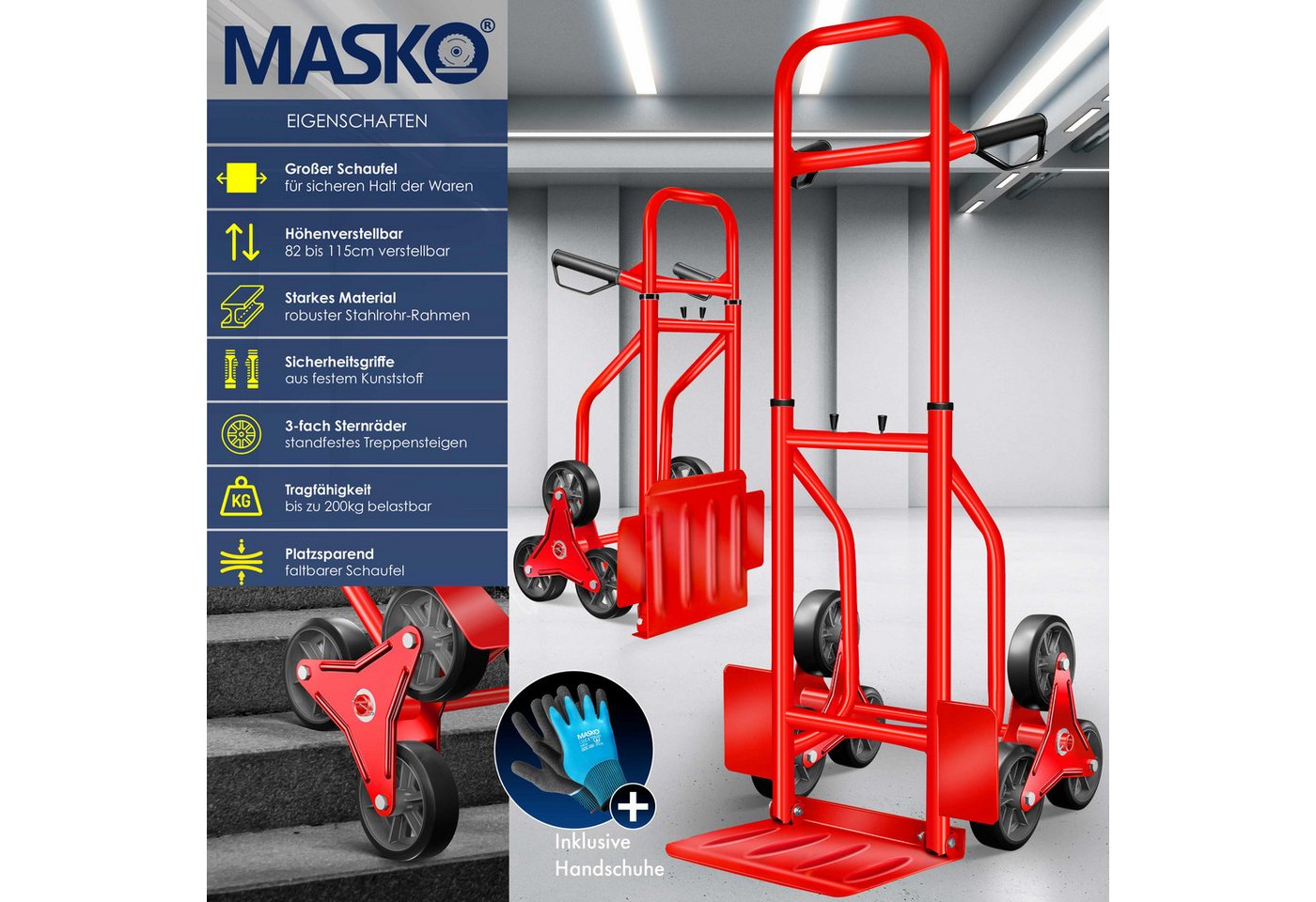 MASKO Sackkarre, Treppenkarre Sackkarre 200kg Transportkarre Treppensteiger – Bild 2 von 5