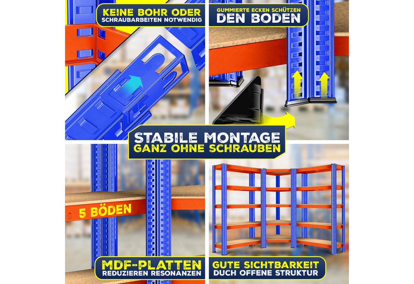 MASKO Schwerlastregal, 3er Set Metall Regalsystem Lagerregal Eckregal – Bild 3 von 5