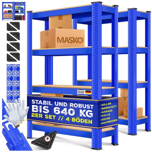 MASKO Schwerlastregal, 2er-Set Lagerregal aus Metall mit verstellbaren Ablagen