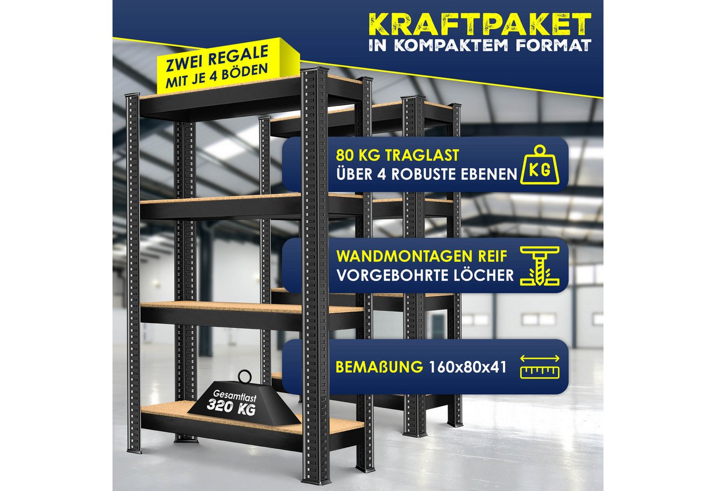 MASKO Schwerlastregal, 2er-Set Lagerregal aus Metall mit verstellbaren Ablagen – Bild 2 von 5