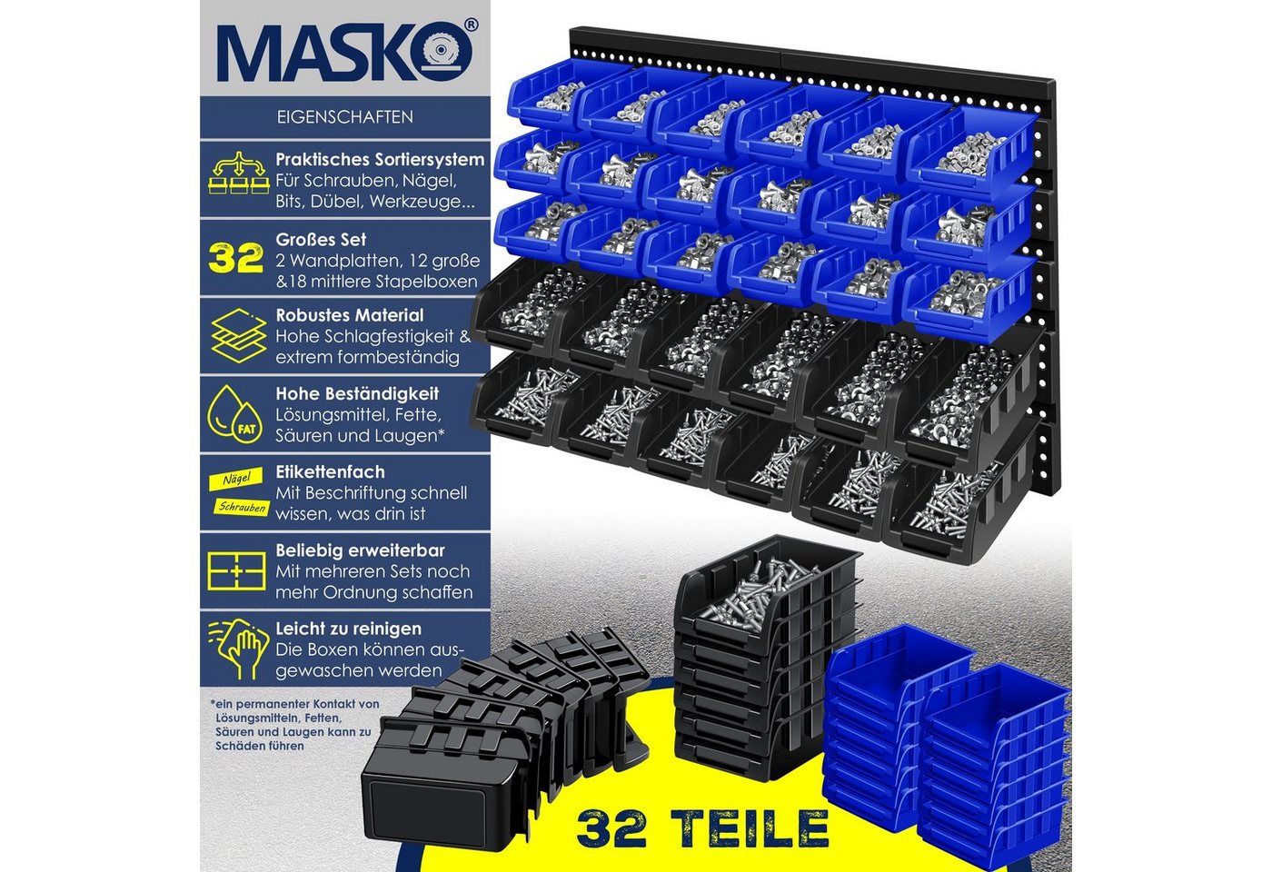 MASKO Stapelbox, Stapelboxen Wandregal 32tlg Box Sichtlagerkästen Schüttenregal – Bild 2 von 5