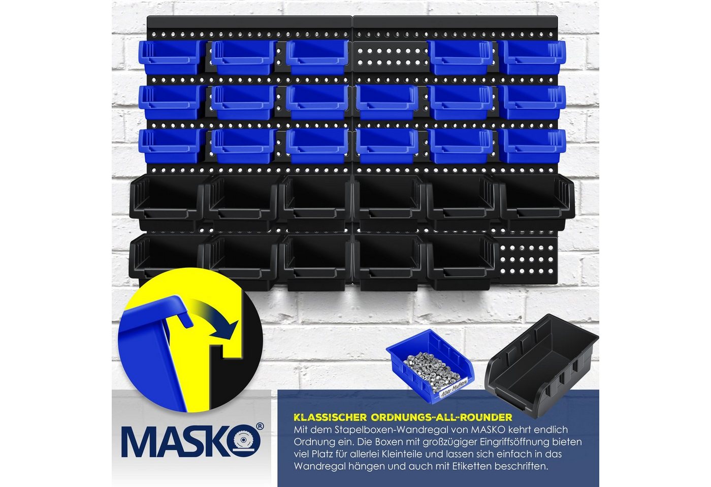 MASKO Stapelbox, Stapelboxen Wandregal 32tlg Box Sichtlagerkästen Schüttenregal – Bild 3 von 5