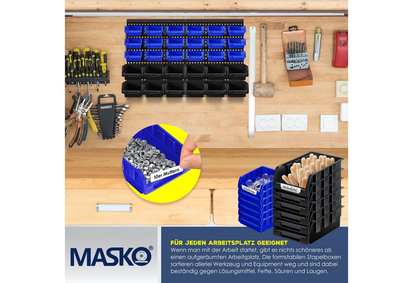 MASKO Stapelbox, Stapelboxen Wandregal 32tlg Box Sichtlagerkästen Schüttenregal – Bild 4 von 5