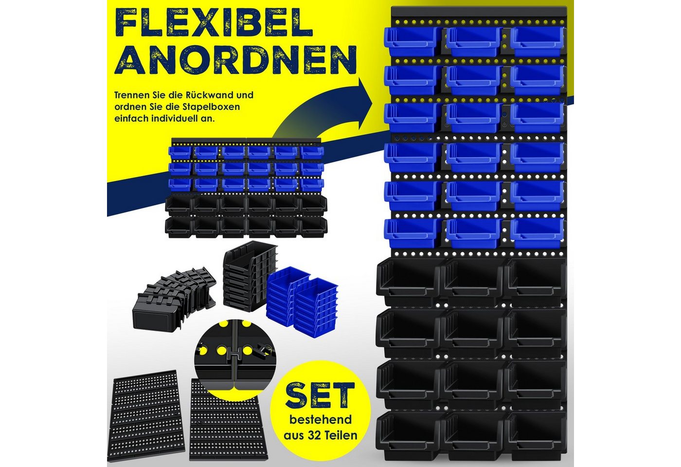 MASKO Stapelbox, Stapelboxen Wandregal 32tlg Box Sichtlagerkästen Schüttenregal – Bild 5 von 5