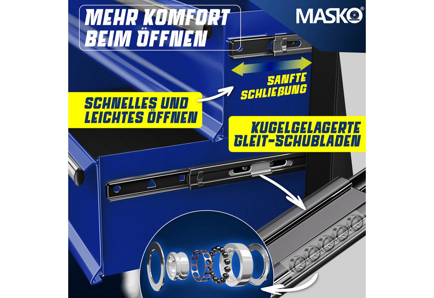 MASKO Werkstattwagen, blau, Werkzeugwagen inklusive Koffer 9 Fächer Abschließbar Metall Rollwagen – Bild 3 von 5