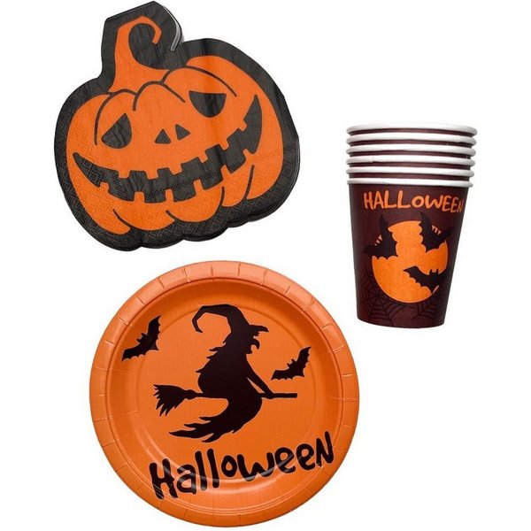Maskworld Papierserviette Halloween Party Set Basic, Stimmungsvolle Tischdeko mit Kürbis- und Hexenmotiven, geignet für 6