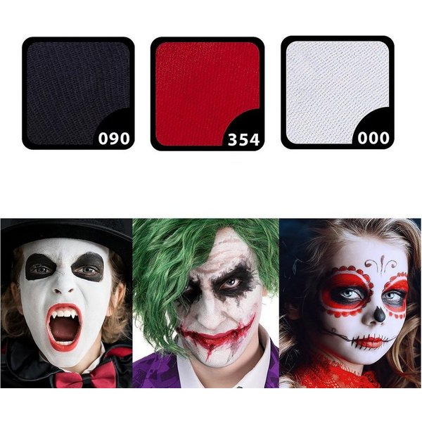 Maskworld Theaterschminke Aqua Make-up - Schminke 3 Farben - Halloween Karne, Karneval und Halloween Wasserschminkset mit perfekt abgestimmten Kompo