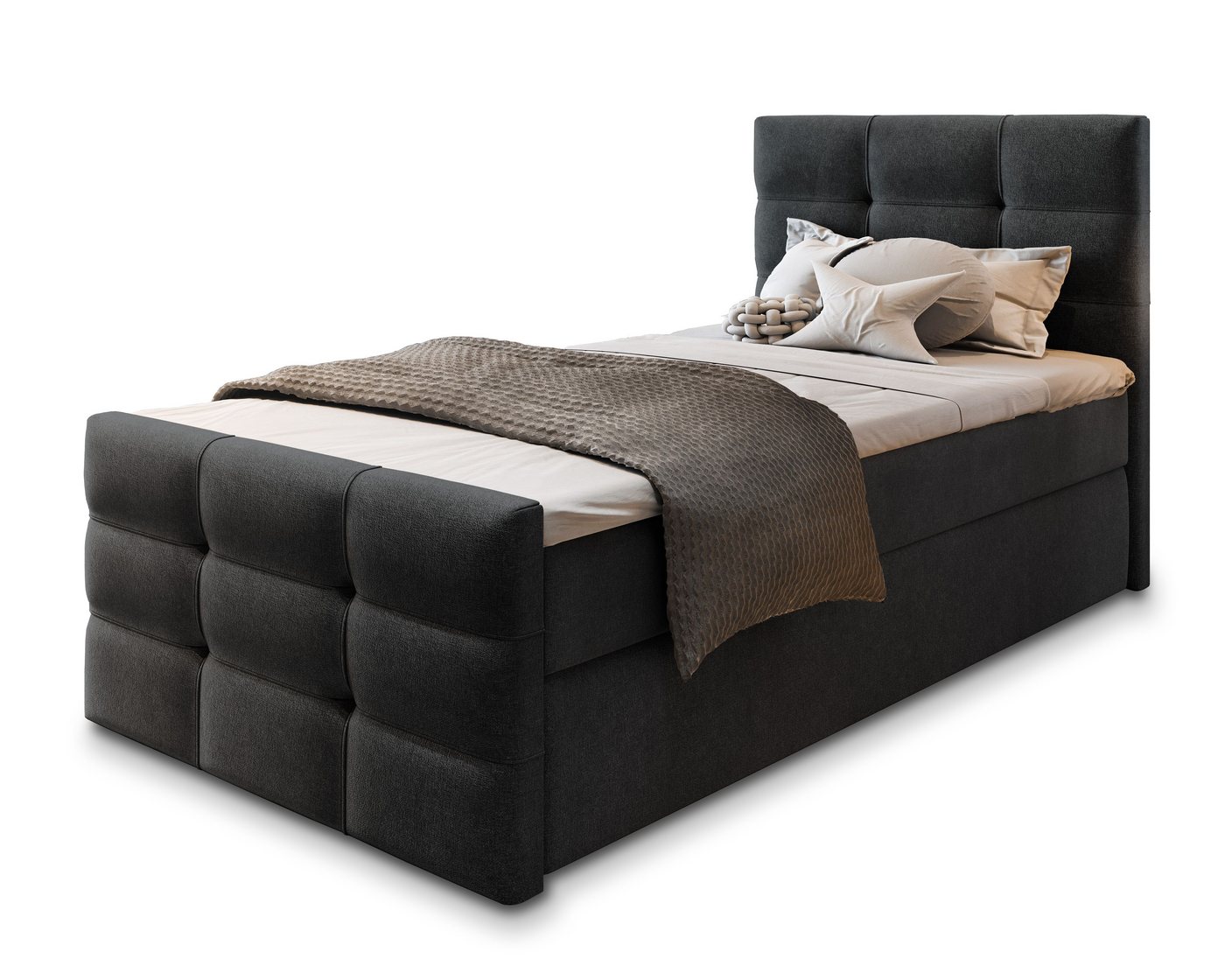 Masseno Boxbett AMON 100x200 cm mit Bonell Matratze und Topper, Einzelbett, Jugendbett, Polsterbett mit Kopfteil, Boxspringbett – Bild 2 von 5