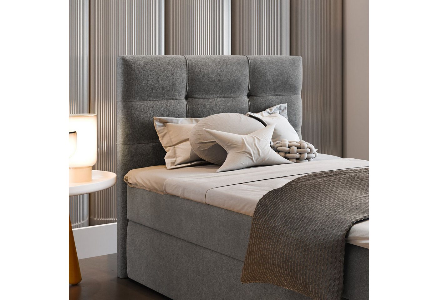 Masseno Boxbett AMON 100x200 cm mit Bonell Matratze und Topper, Einzelbett, Jugendbett, Polsterbett mit Kopfteil, Boxspringbett – Bild 5 von 5