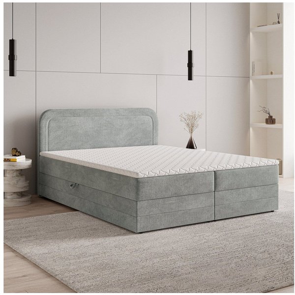 Masseno Boxbett ARMEL 160x200 cm mit Bonell Matratze und Topper, Doppelbett, Polsterbett mit Kopfteil, Boxspringbett