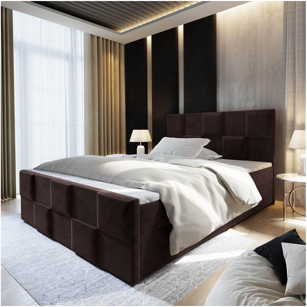 Masseno Boxbett MONA 160x200 cm mit Bonell Matratze und Topper, Doppelbett, Polsterbett mit Kopfteil, Boxspringbett