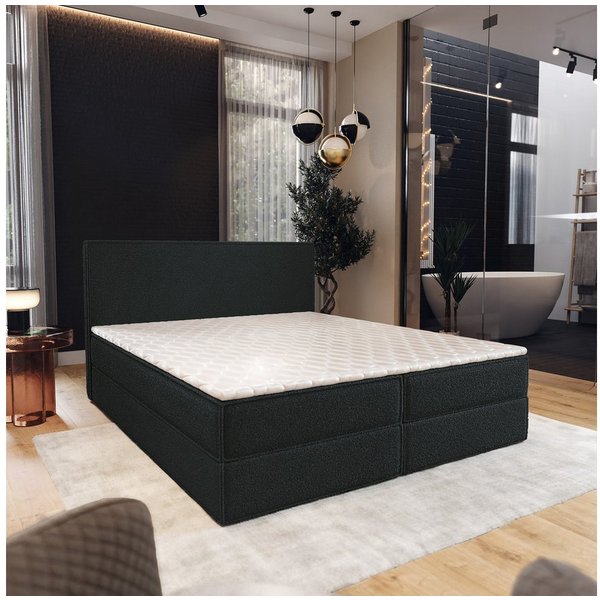 Masseno Boxbett PELLIO 140x200 cm mit Bonell Matratze und Topper, Doppelbett, Polsterbett mit Kopfteil, Boxspringbett