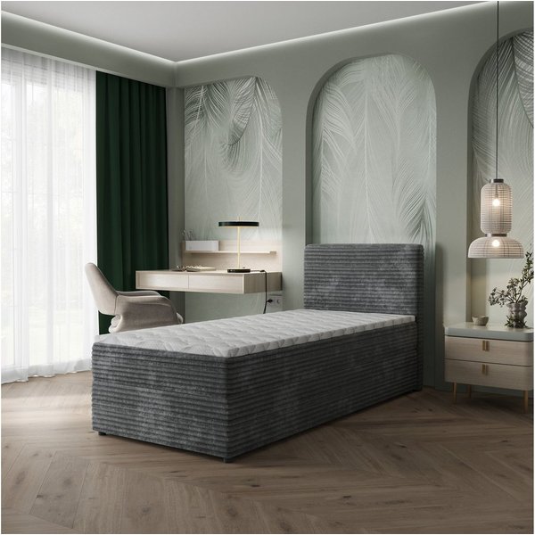 Masseno Boxbett PISA 80x200 cm mit Bonell Matratze und Topper, Einzelbett, Jugendbett, Polsterbett mit Kopfteil, Boxspringbett