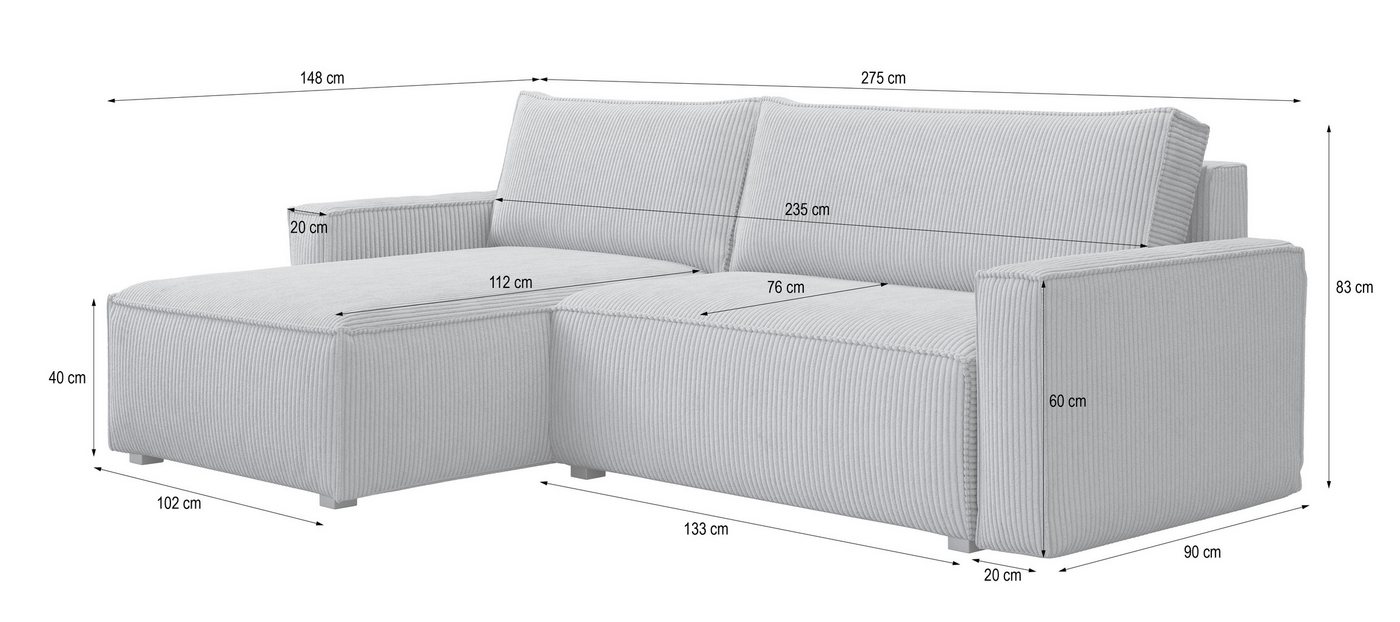 Masseno Ecksofa BESMIR mit Schlaffunktion L-Form, Sofa mit Bettkasten – Bild 3 von 5