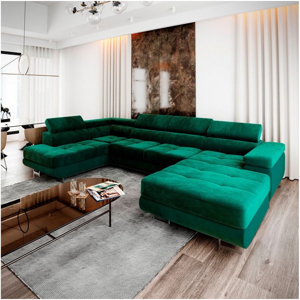 Masseno Ecksofa CASONE mit Schlaffunktion U-Form, Sofa mit Bettkasten