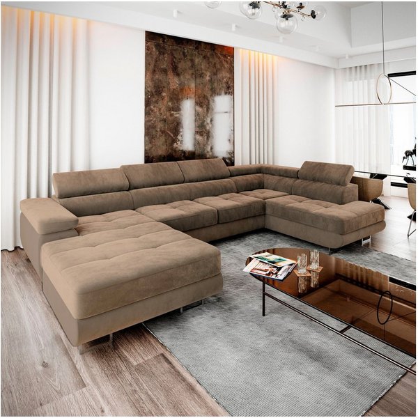 Masseno Ecksofa CASONE mit Schlaffunktion U-Form, Sofa mit Bettkasten