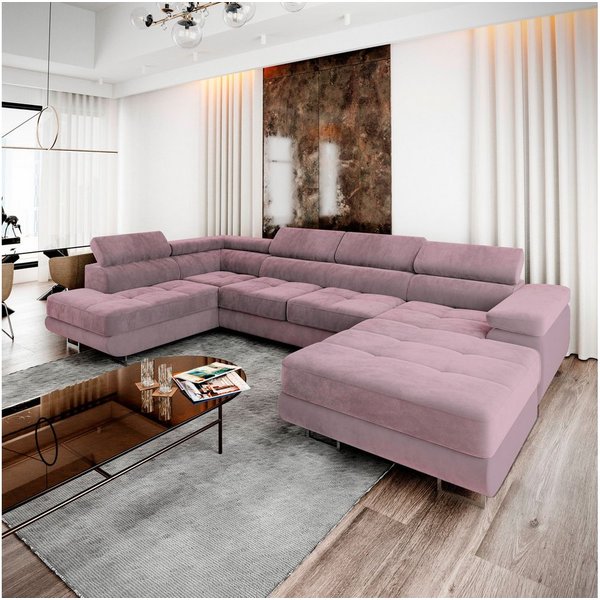 Masseno Ecksofa CASONE mit Schlaffunktion U-Form, Sofa mit Bettkasten