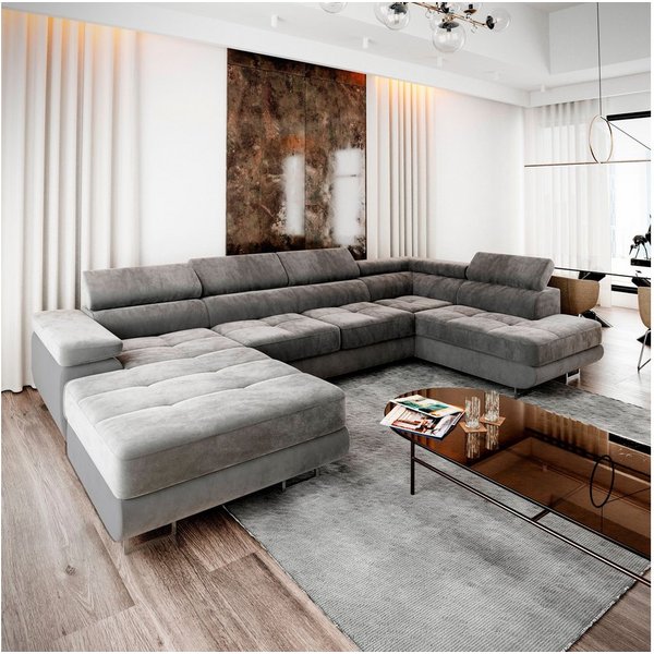 Masseno Ecksofa CASONE mit Schlaffunktion U-Form, Sofa mit Bettkasten
