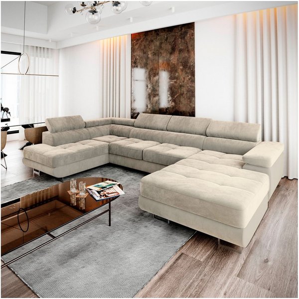Masseno Ecksofa CASONE mit Schlaffunktion U-Form, Sofa mit Bettkasten